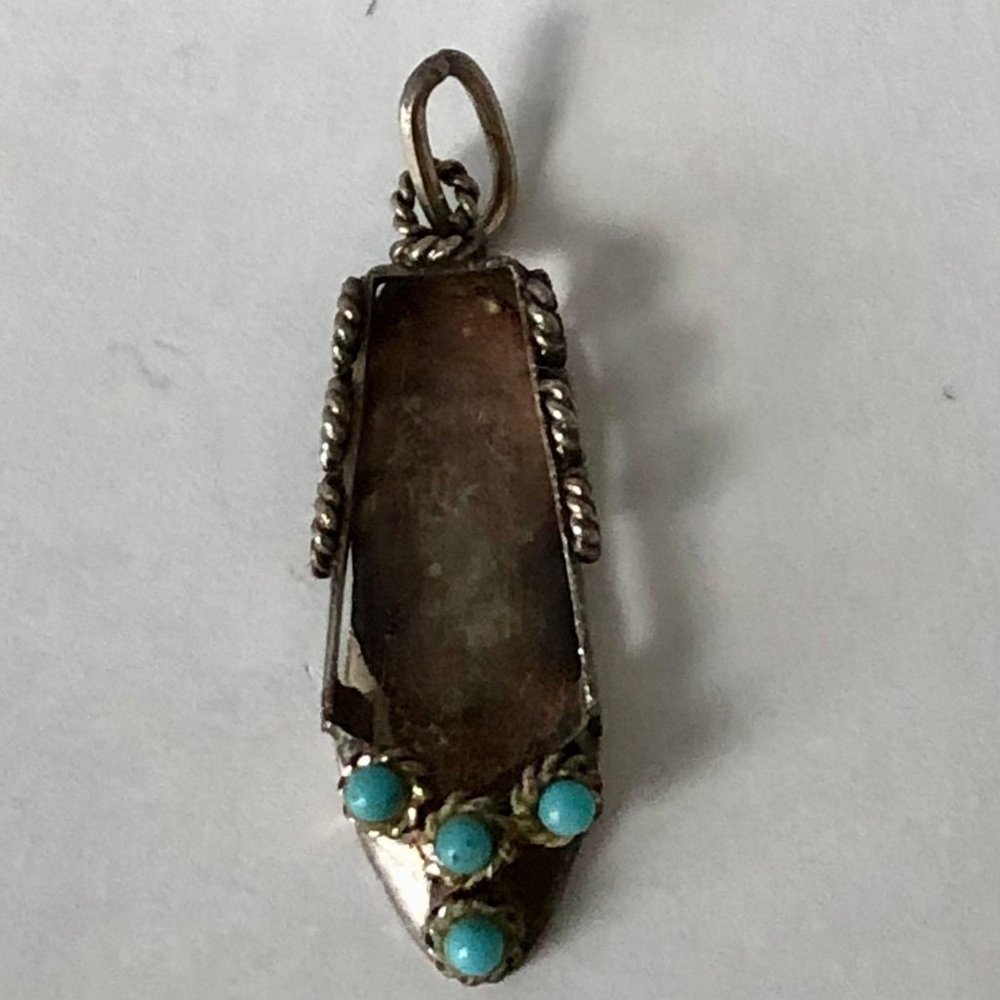 Turquoise slipper shoe sterling silver charm